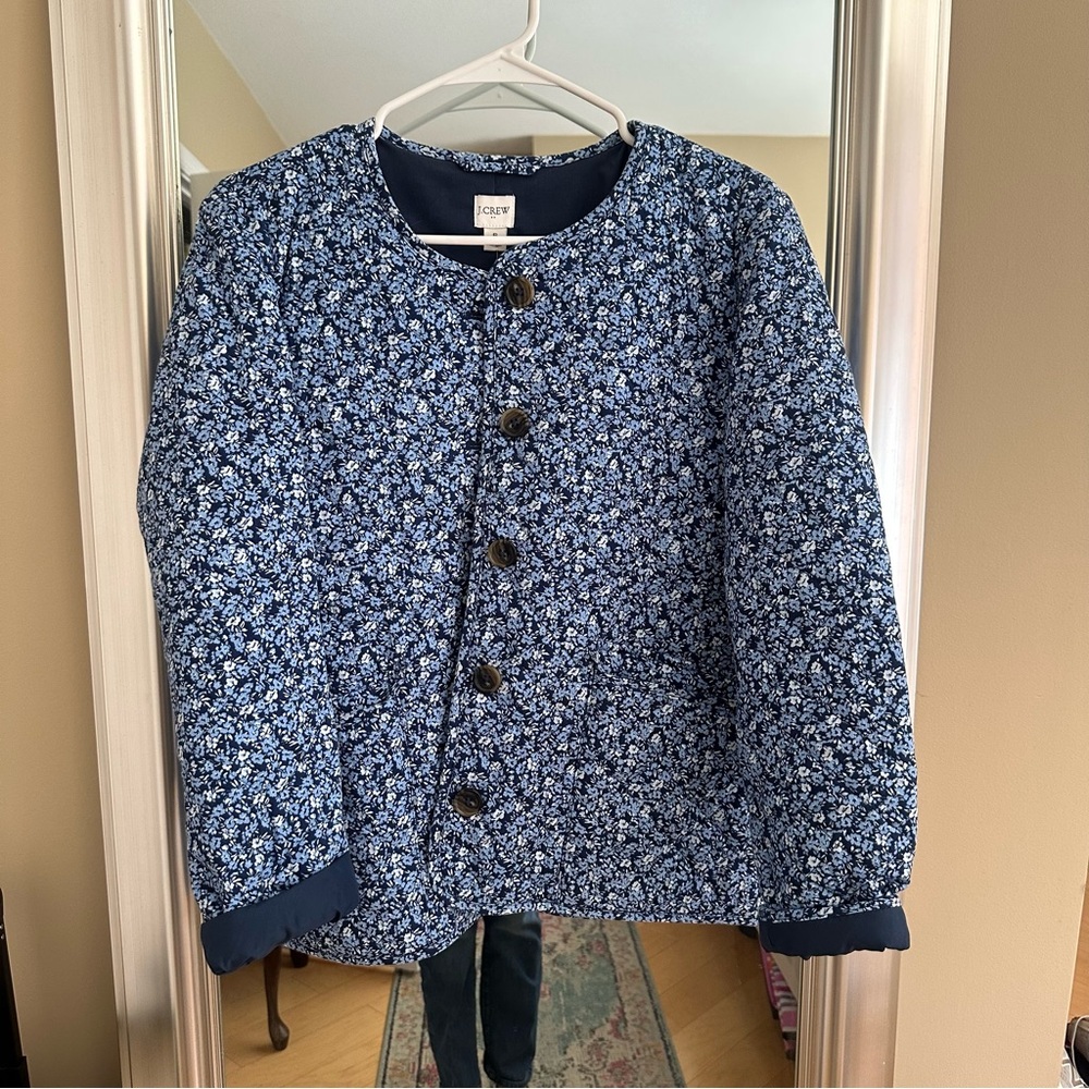 J.Crew Blue Floral Quilted Jacket NWT Size 6